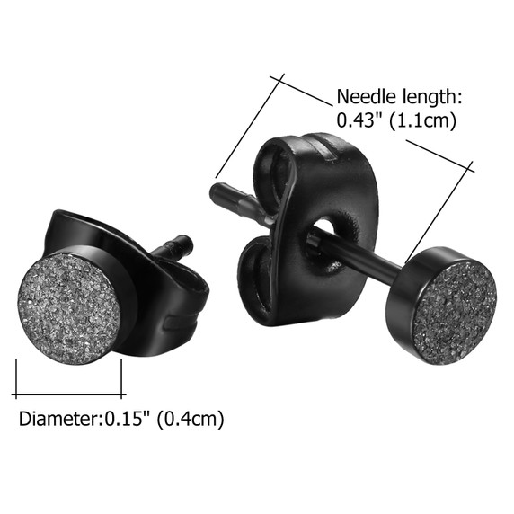 Black Matte Finish Over No Fade Stainless Steel Hip Hop Stud Earrings