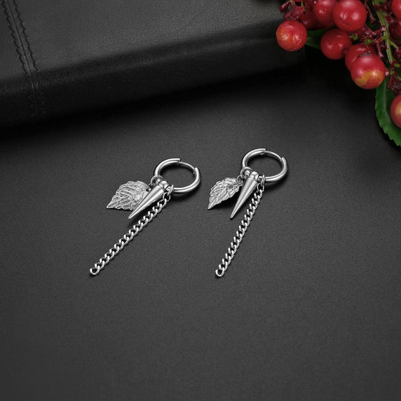 Stainless Steel Tribal Feather Rivet Peace Elephant Dangle Drop Unisex Earrings