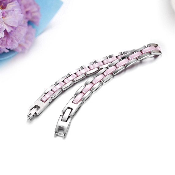 High Fashion No Tarnish Ceramic Black Pink Stainless Steel Classic Link Bracelets 