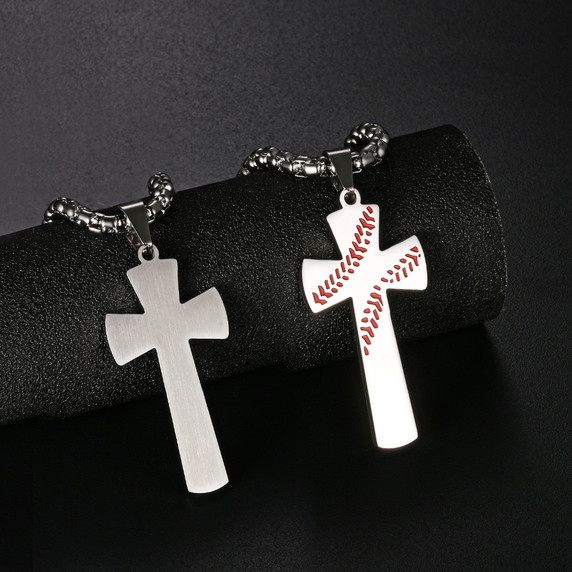 High Quality No Fade Baseball God Stainless Steel Cross Pendant Chain Necklace