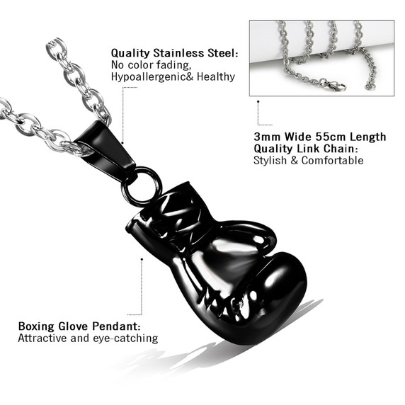 High Fashion Statement No Fade Stainless Steel Boxing Glove Hip Hop Pendant Chain Necklace