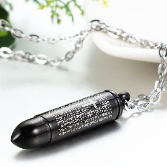 Lords Prayer Stainless Steel No Fade Cross Bullet Pendant Chain Necklace