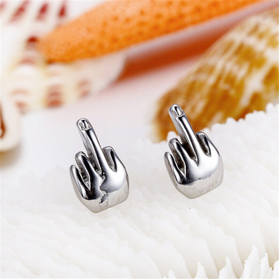  High Fashion No Tarnish Stainless Steel Middle Finger Street Wear Earrings