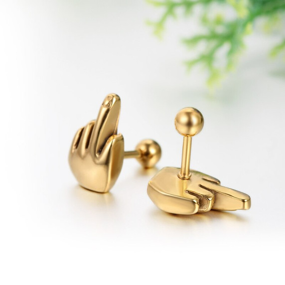 High Fashion No Tarnish Stainless Steel Middle Finger Street Wear Earrings