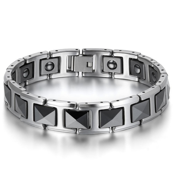 Men's High Fashion Magnetic Stone Ceramic Tungsten Square Link Bracelet