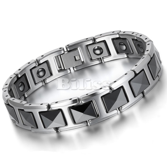 Men's High Fashion Magnetic Stone Ceramic Tungsten Square Link Bracelet