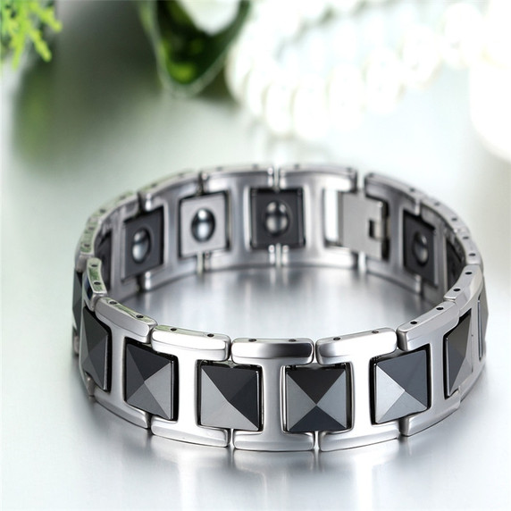 Men's High Fashion Magnetic Stone Ceramic Tungsten Square Link Bracelets
