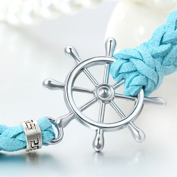 Adjustable Yacht Wheel Distant Traveler Leather Bracelet