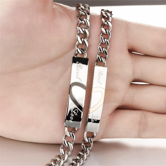 Couples Lovers Real Love No Fade Stainless Steel Heart Bracelet