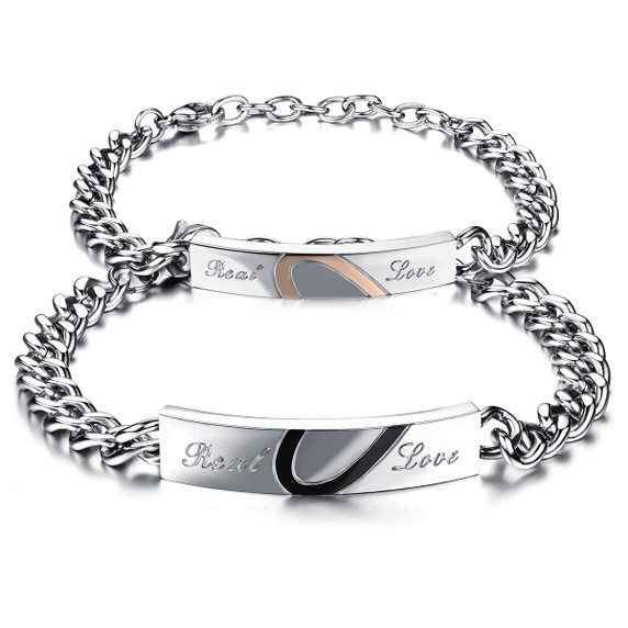 Couples Lovers Real Love No Fade Stainless Steel Heart Bracelet 