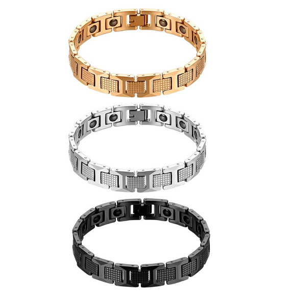 Mens Luxury Magnetic Stone Gold Tungsten Carbide Classic Casual Bracelet