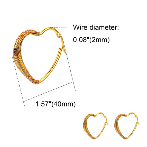 Ladies Fashion Hoop Heart Patters Stainless Steel Street Wear Casual Earrings