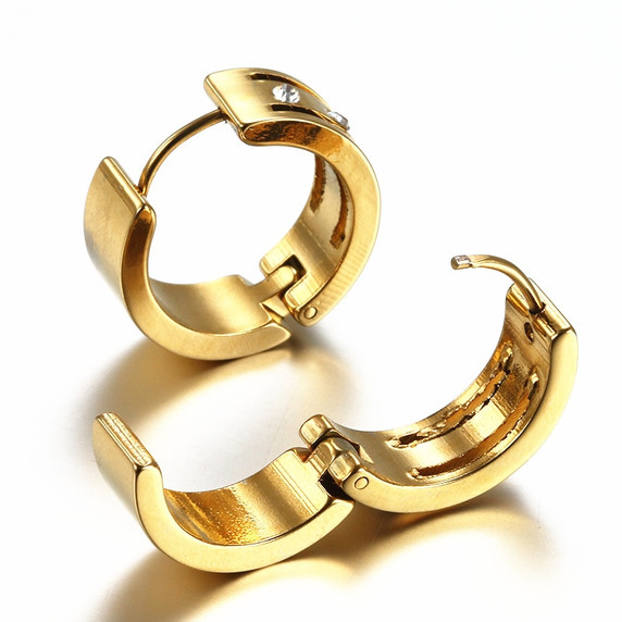 Mens Womens Luxury 14k Gold over No Fade Stainless Steel Cz Stone Street Wear Huggie Bling Earrings