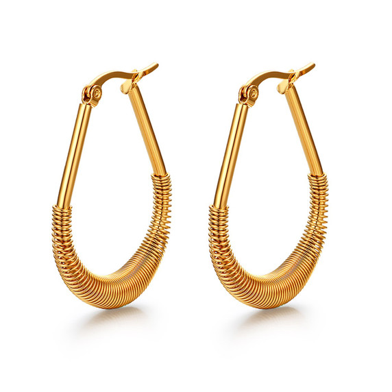 Ladies Gold Over Stainless Steel Tear Drop Hoop Street Wear Casual Earrings