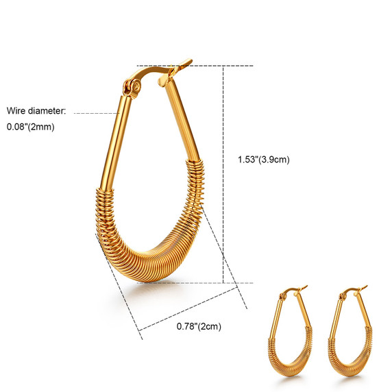 Ladies Gold Over Stainless Steel Tear Drop Hoop Street Wear Casual Earrings