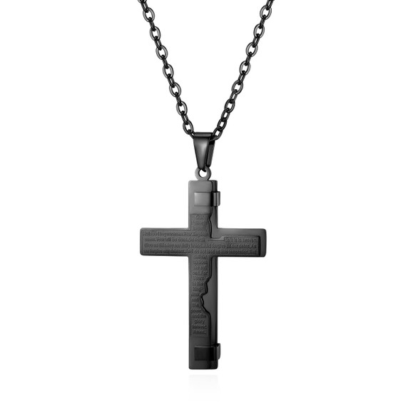 Mens Classic Stainless Steel Lords Prayer Cross Pendant Chain Necklace