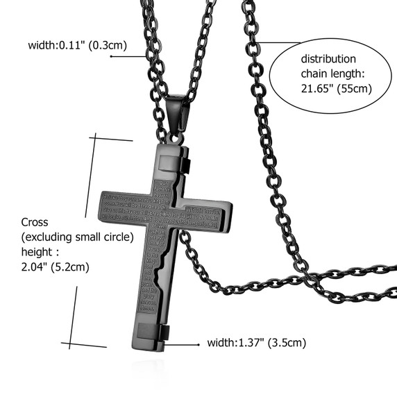 Mens Classic Stainless Steel Lords Prayer Cross Pendant Chain Necklace