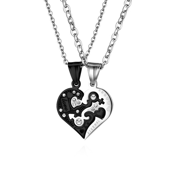Couples Lovers Lover Eternal 2 Piece Puzzle Heart No Fade Stainless Steel Heart Necklace