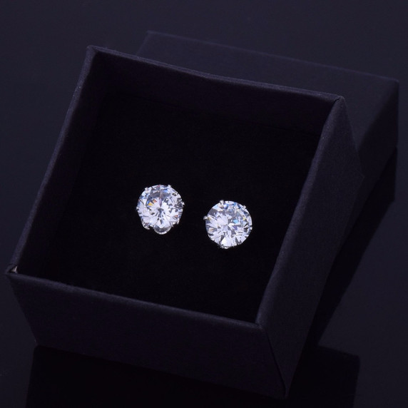 6mm / 8mm 3A CZ Round Stud Iced Push Back Hip Hop Classic Earrings