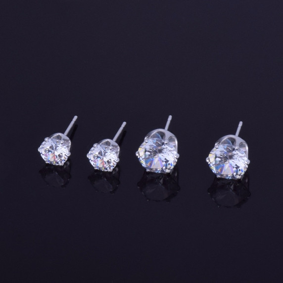 6mm / 8mm 3A CZ Round Stud Iced Push Back Hip Hop Classic Earrings