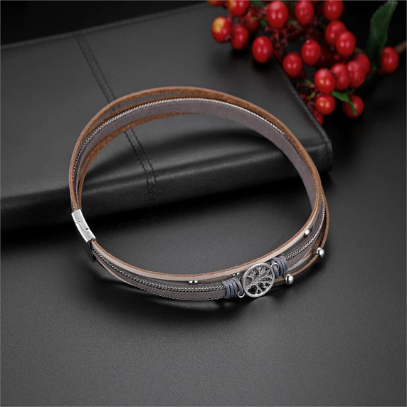 Ladies Tree Of Life Leather Wrap Bangle Unique Design Bangle Bracelet