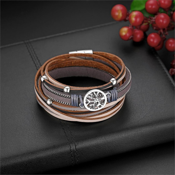 Ladies Tree Of Life Leather Wrap Bangle Unique Design Bangle Bracelet