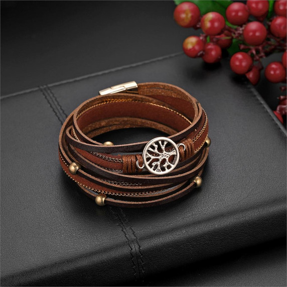 Ladies Tree Of Life Leather Wrap Bangle Unique Design Bangle Bracelet