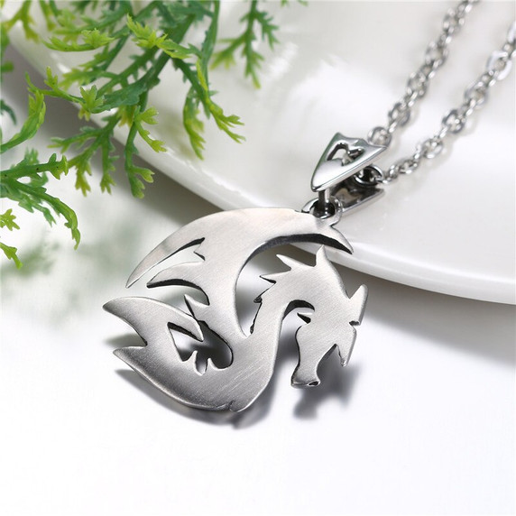 Classic Silver over No Tarnish Stainless Steel Tribal Dragon Mens Fashion Pendant