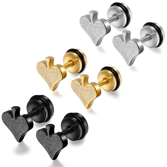 Ace Of Spades Heart Silver Black Gold Stainless Steel Poker Street Wear Earrings