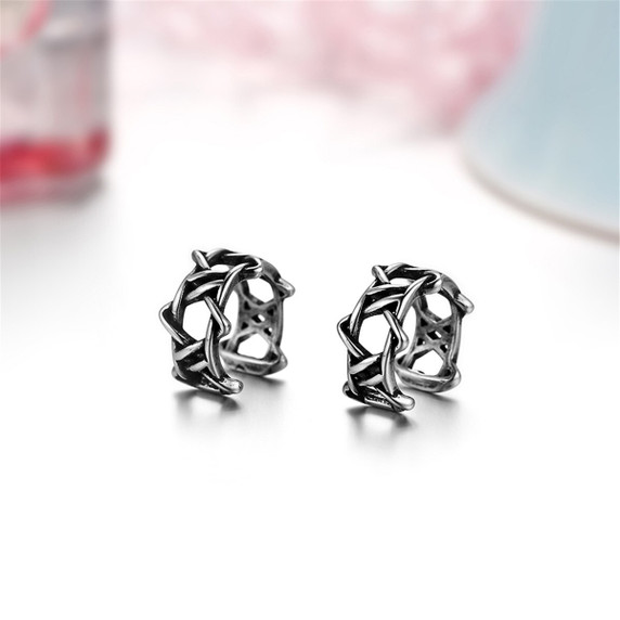 Unisex Hollow Vintage Look Non Pierced No Fade Stainless Steel Clip Earrings