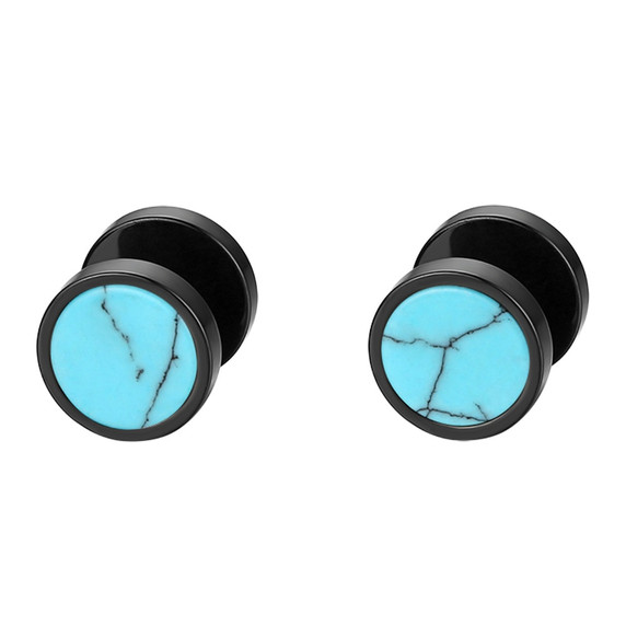 Fashion Stainless Steel No Fade Dumbbell Screw Back Turquoise Black Brown Earrings