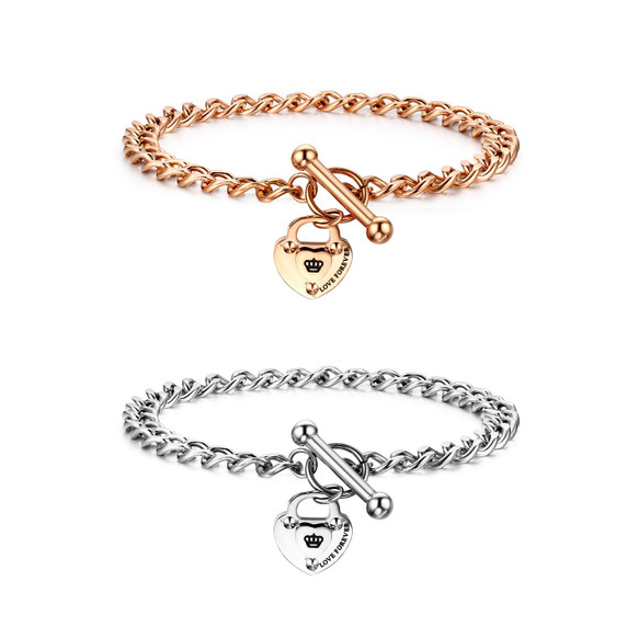 Casual Fashion No Fade Rose Gold Silver Over Stainless Steel Heart Forever Bracelets