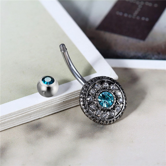 Ladies Silver Flower Turquoise Cz Handset Stone Belly Button Navel Rings Body Jewelry