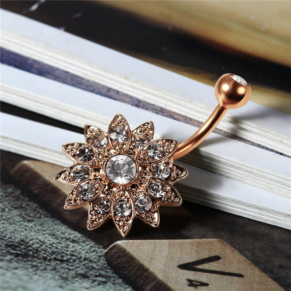 No Fade Stainless Steel Zircon Flower Navel Belly Button Ring Body Jewelry