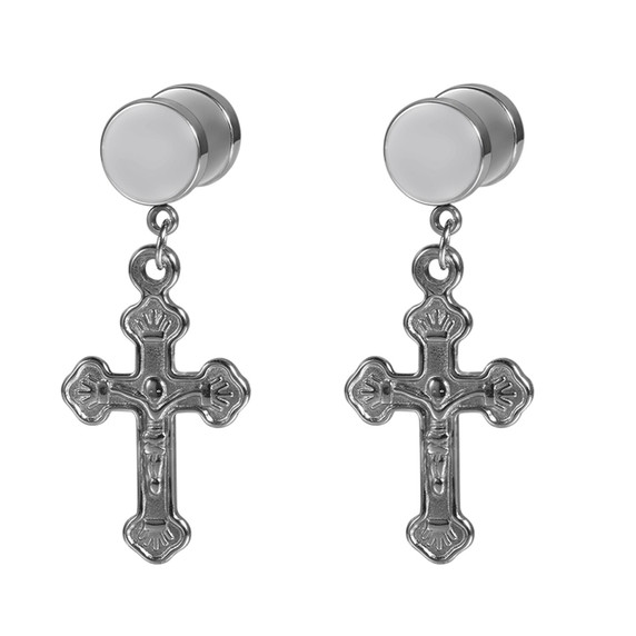 No Fade Stainless Steel Jesus Cross Crucifix Screw Back Earrings