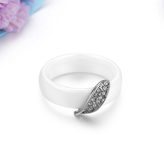 Ladies White Stainless Steel Tree Leaf Bling Bling CZ Rings