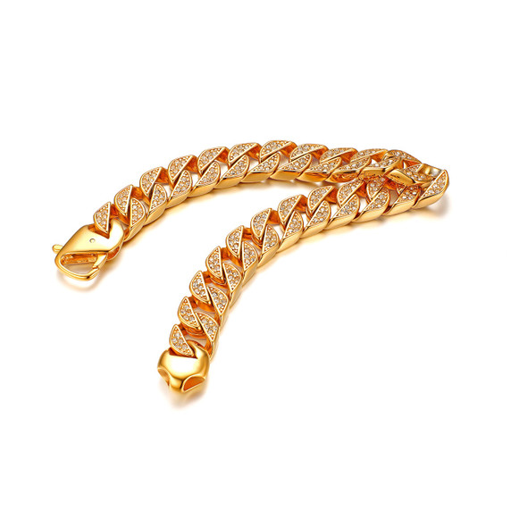 13mm Blinged Out 14k Gold over No Fade Stainless Steel Cuban Link Bracelets