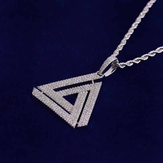 Flooded Ice Penrose Triangle Pyramid Hip Hop Pendant Chain Necklace