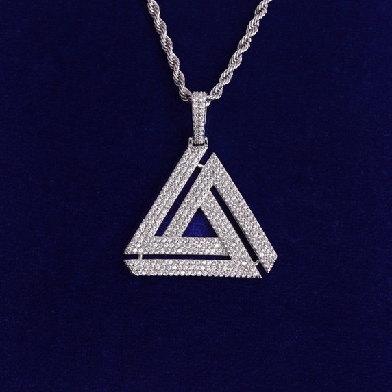 Flooded Ice Penrose Triangle Pyramid Hip Hop Pendant Chain Necklace