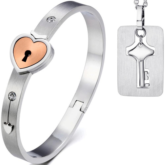 Forever Love Lock & Key Couple Bracelet Pendant