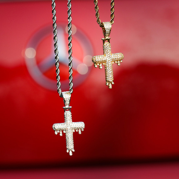 Mens Ice 24k Yellow 14k White Gold Hip Hop Drippy Cross Pendants