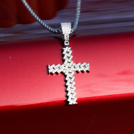 24k Yellow 14k White Rose Gold Cuban Cut Hip Hop Buss Down Cross Pendant