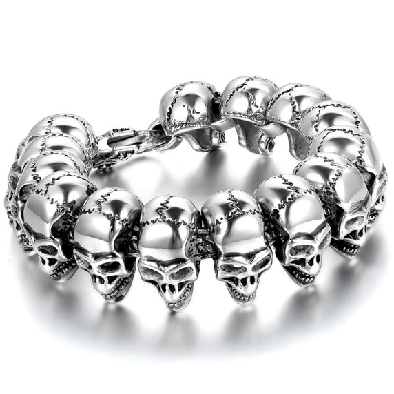 Mens Street Wear Biker Skull Hip Hop No Fade Stainless Steel Motorbycle Bracelets