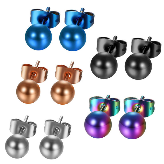 5 Pair 316L Stainless Steel Colorful Ball Street Wear Casual Earrings