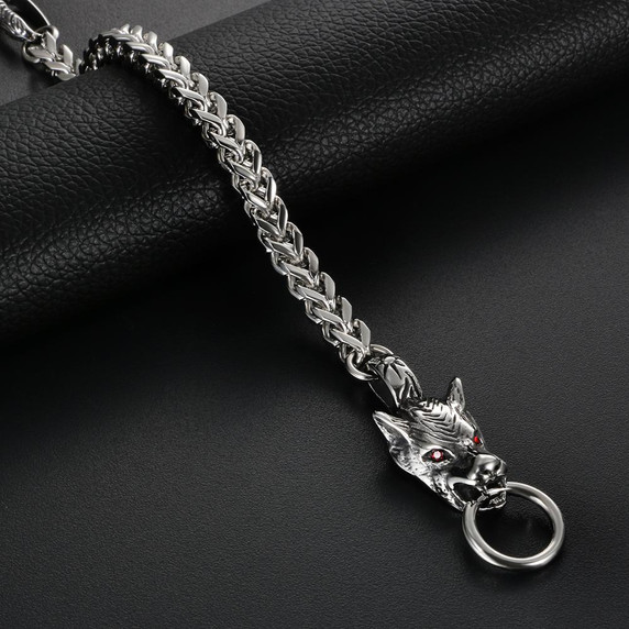 Mens Alpha Male No Fade Stainless Steel Inner Animal Wolf Bracelet 