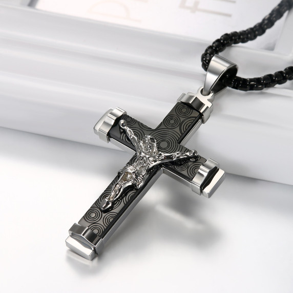 Mens No Fade 316L Stainless Steel Black Silver Gold Jesus Cross Pendant Chain Necklace