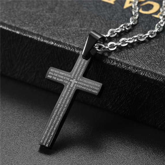 New No Fade Stainless Steel Lords Prayer Cross Pendant Chain Necklace