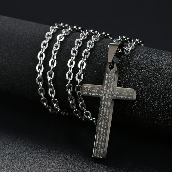 New No Fade Stainless Steel Lords Prayer Cross Pendant Chain Necklace