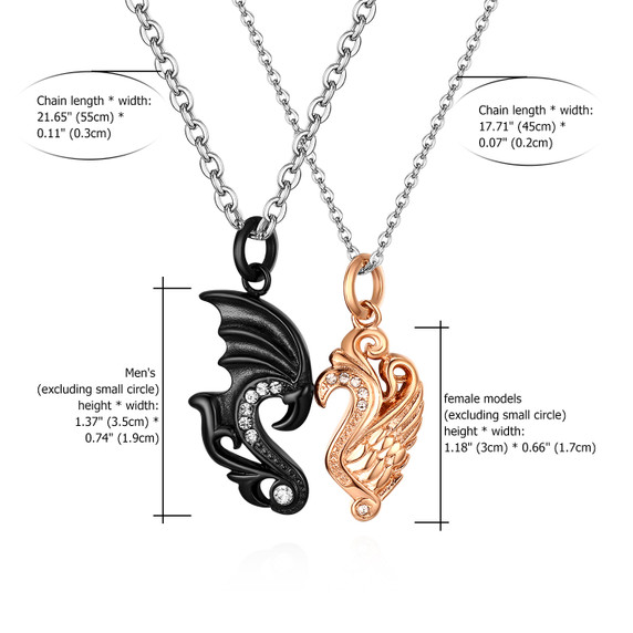 Couples Lovers Angel Pattern Gold Black No Fade Stainless Steel Pendant Necklace