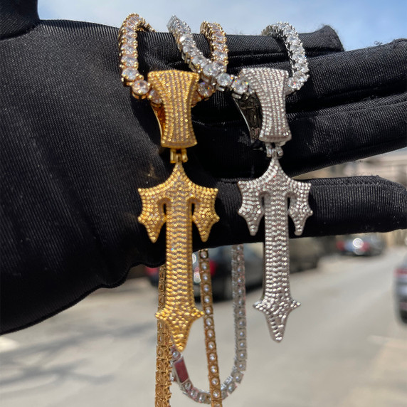 Mens Hip Hop Ancient Rock Star Sword Cross Hip Hop Pendant Chain Necklace